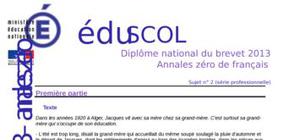 Sujet 0 Brevet Français 2013 : Exemple n° 1 (Professionnelle)