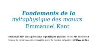 Fiche de lecture : Fondements de la métaphysique des moeurs, Emmanuel Kant